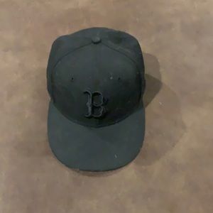 All black fitted Red Sox hat. 59Fifty. 7 and 1/4